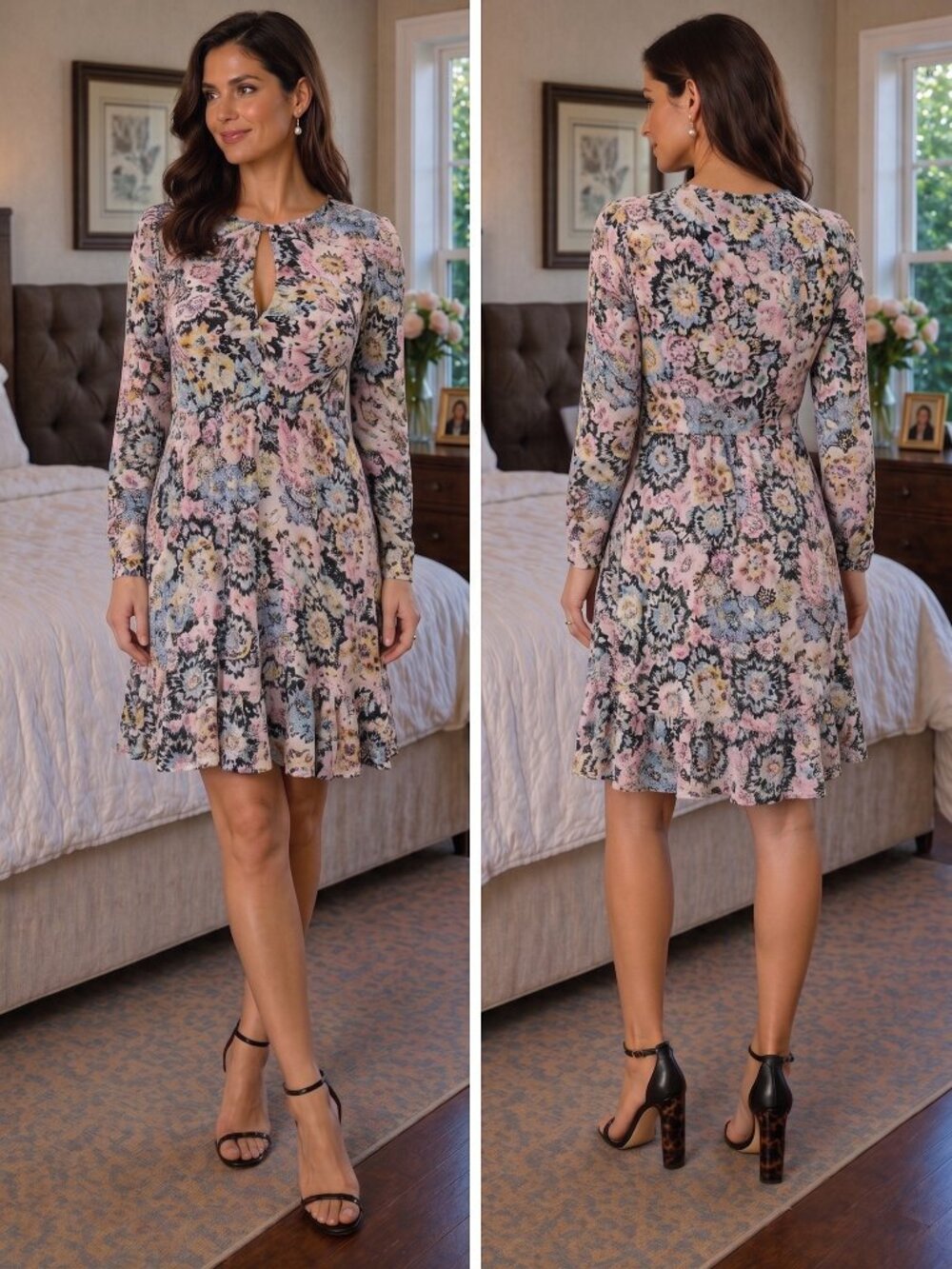 A.L.C. Pink Black Long Sleeved A-Line Silk Dress $499